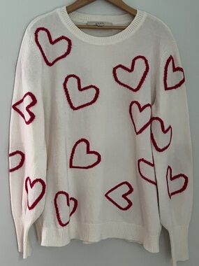 LOFT | Heart Motif Sweater Cream Crewneck Comfy Cozy Size Medium